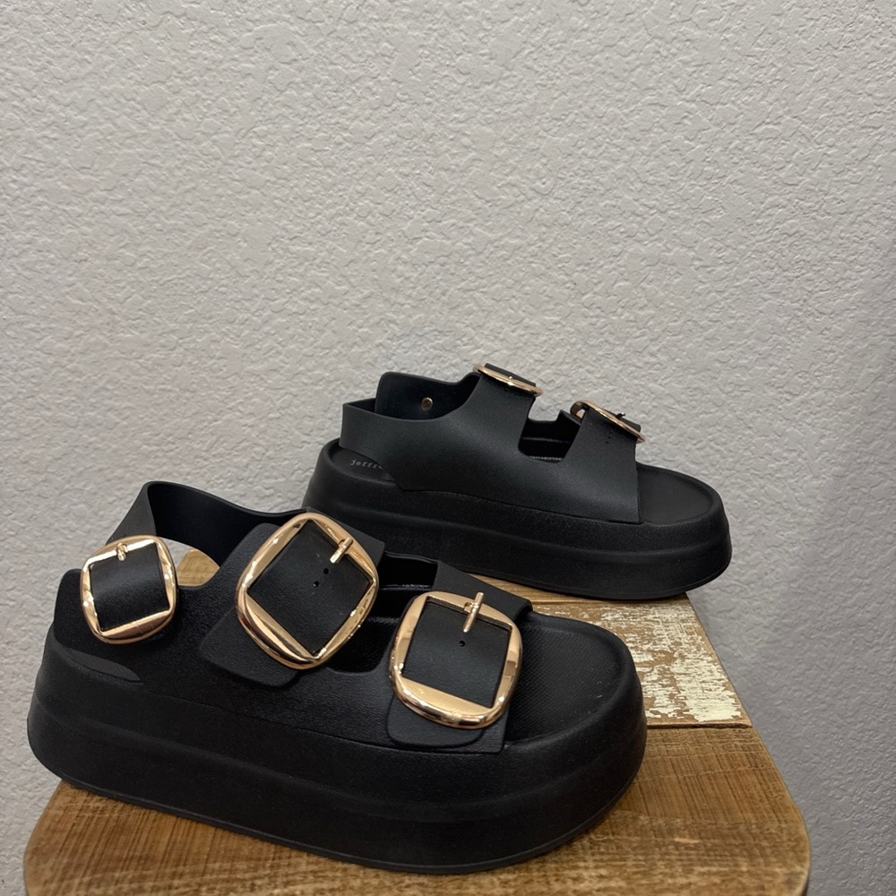 Jeffrey Campbell Blithe Black Platform Sandals Size 7 NEW - Picture 2 of 7